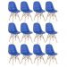 Kit 12 cadeiras estofadas Charles Eames Eiffel Botonê com pés de madeira clara Azul