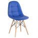 Kit 12 cadeiras estofadas Charles Eames Eiffel Botonê com pés de madeira clara Azul