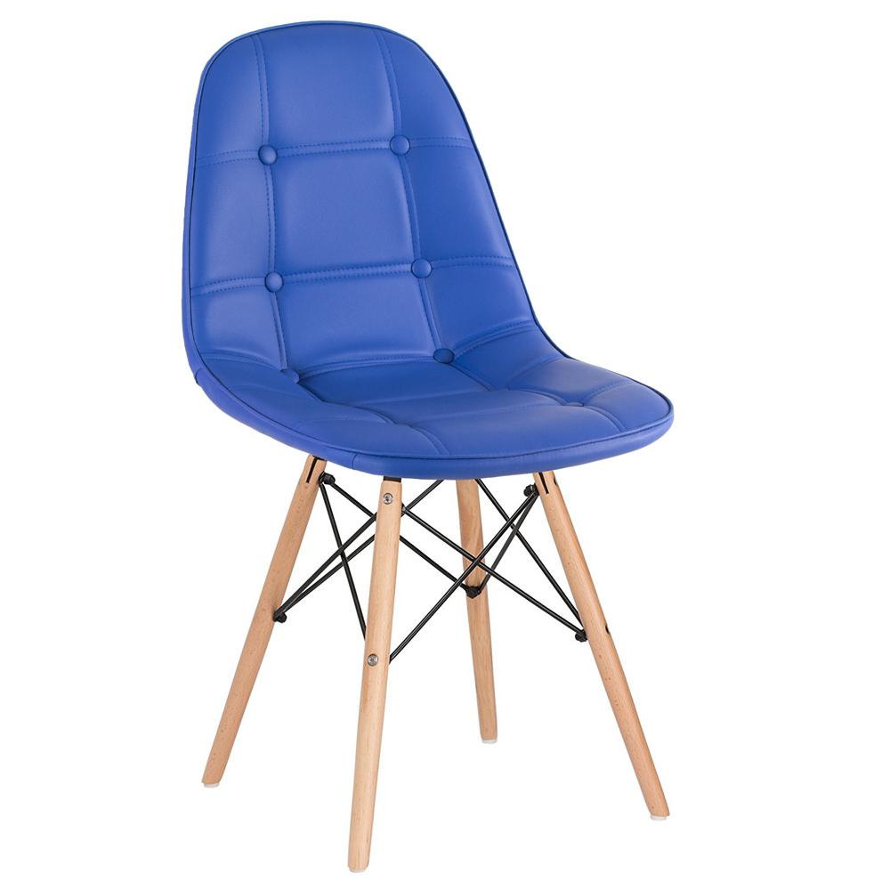 Kit 12 cadeiras estofadas Charles Eames Eiffel Botonê com pés de madeira clara Azul