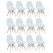 Kit 12 cadeiras estofadas Charles Eames Eiffel Botonê com pés de madeira clara Azul claro