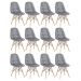 Kit 12 cadeiras estofadas Charles Eames Eiffel Botonê com pés de madeira clara Cinza escuro