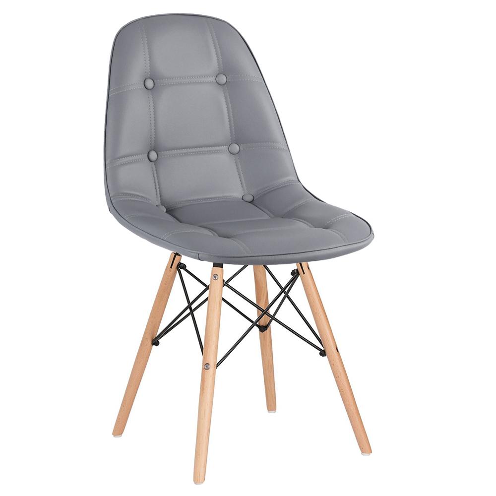 Kit 12 cadeiras estofadas Charles Eames Eiffel Botonê com pés de madeira clara Cinza escuro