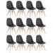 Kit 12 cadeiras estofadas Charles Eames Eiffel Botonê com pés de madeira clara Preto