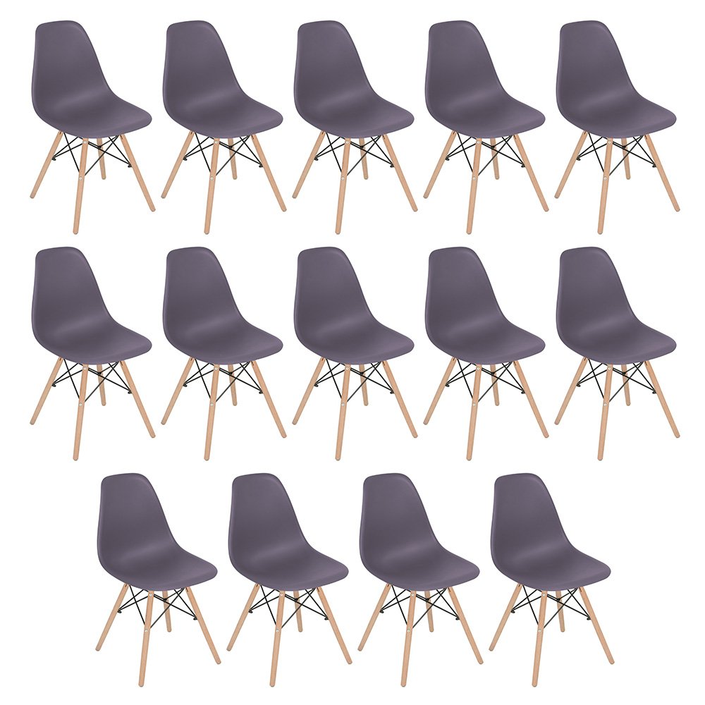 Kit 14 cadeiras Charles Eames Eiffel DSW com pés de madeira clara Cinza névoa