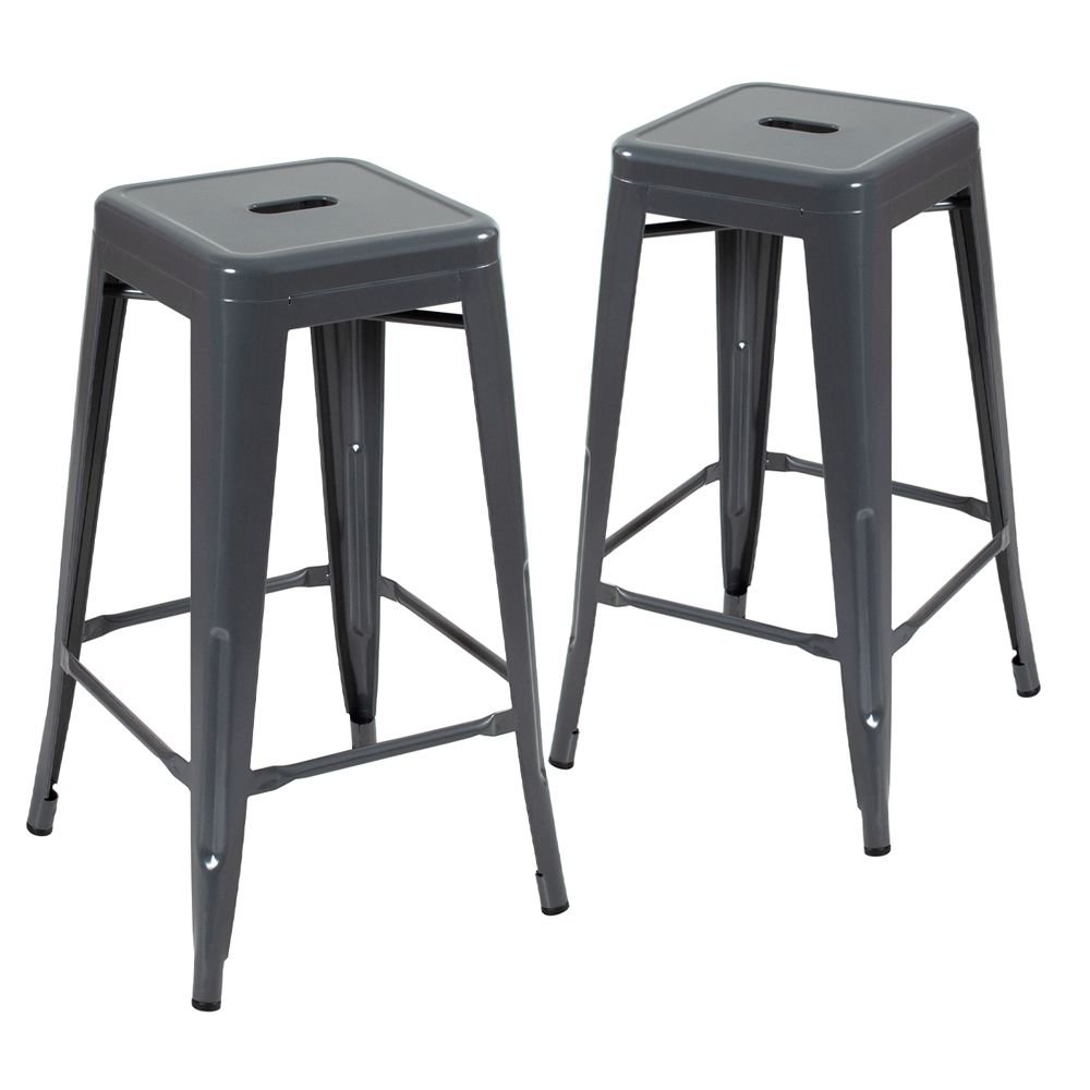 Kit 2 banquetas altas Iron Tolix 76 cm Cinza Escuro