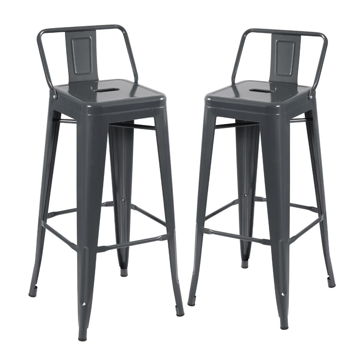 Kit 2 banquetas altas Iron Tolix com encosto 76 cm Cinza Escuro