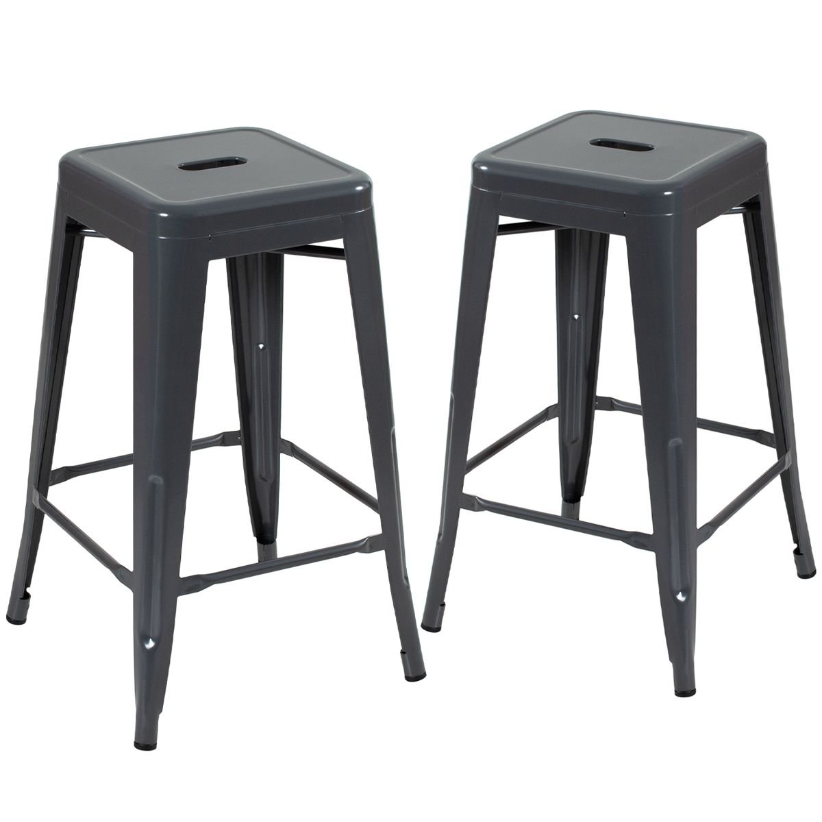 Kit 2 banquetas médias Iron Tolix 66 cm Cinza Escuro