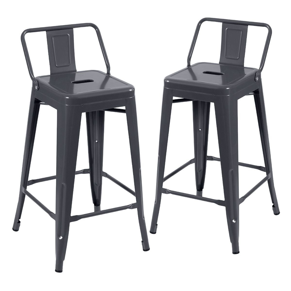 Kit 2 banquetas médias Iron Tolix com encosto 66 cm Cinza Escuro