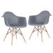 Kit 2 cadeiras Charles Eames Eiffel DAW com braços e pés de madeira clara Cinza-escuro