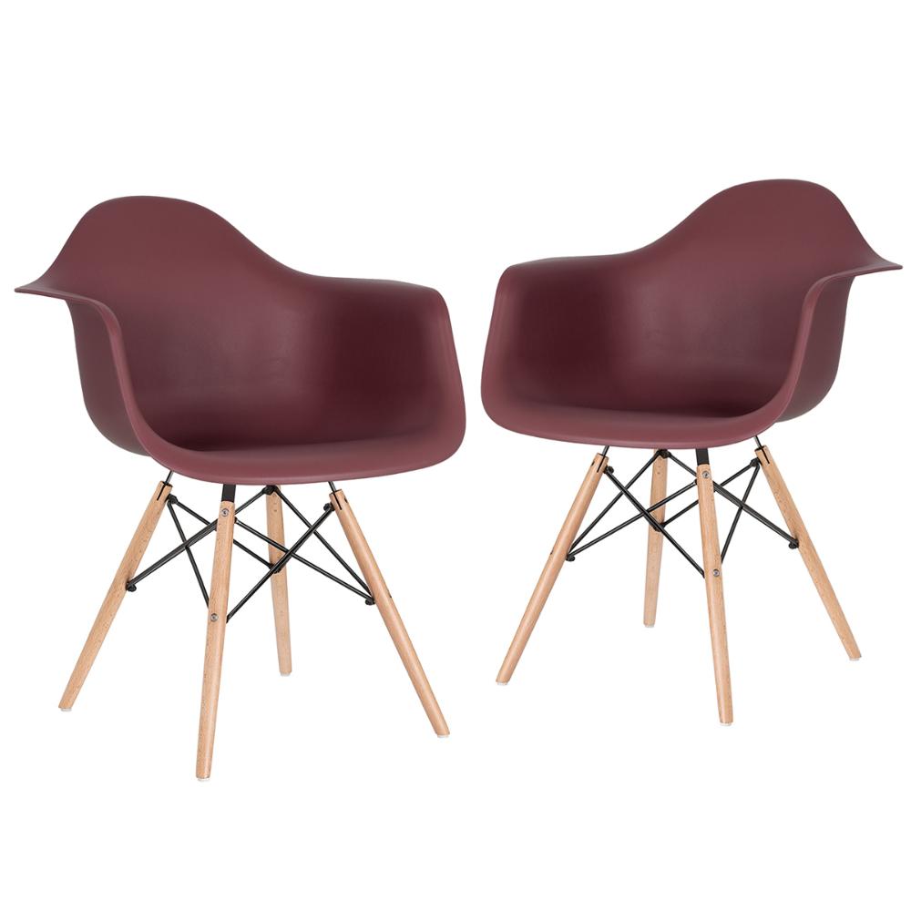 Kit 2 cadeiras Charles Eames Eiffel DAW com braços e pés de madeira clara Marrom