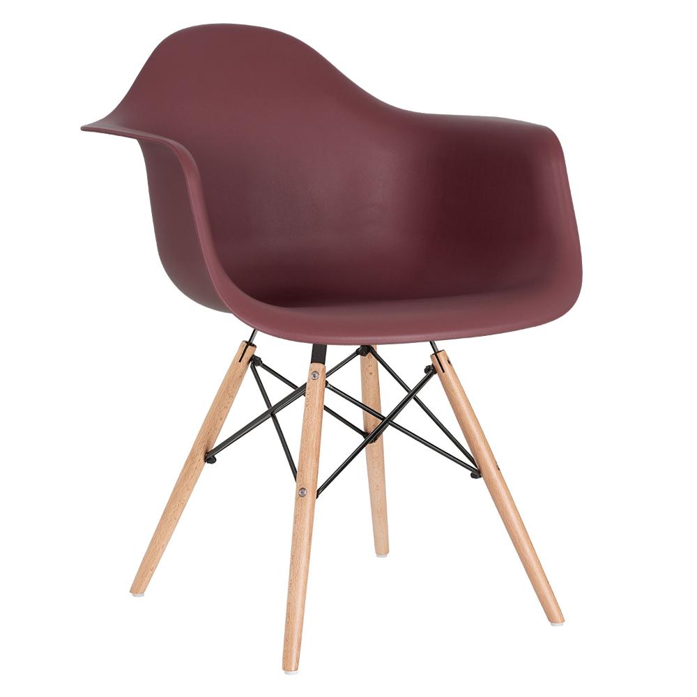 Kit 2 cadeiras Charles Eames Eiffel DAW com braços e pés de madeira clara Marrom