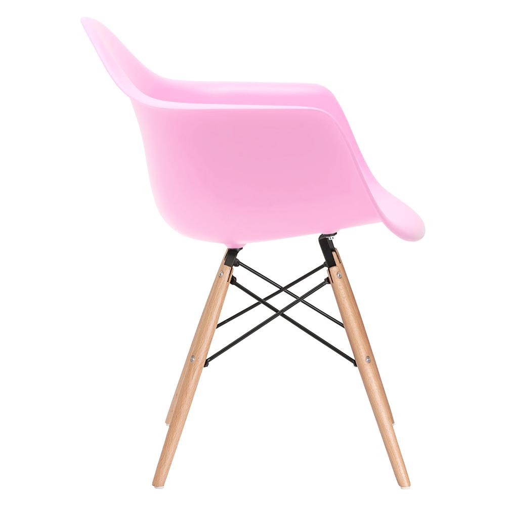 Kit 2 cadeiras Charles Eames Eiffel DAW com braços e pés de madeira clara Rosa