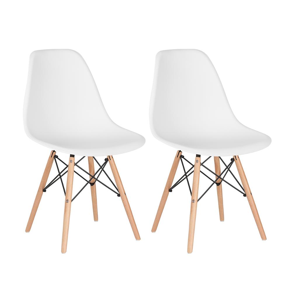 Kit 2 cadeiras Charles Eames Eiffel DSW com pés de madeira clara Branco