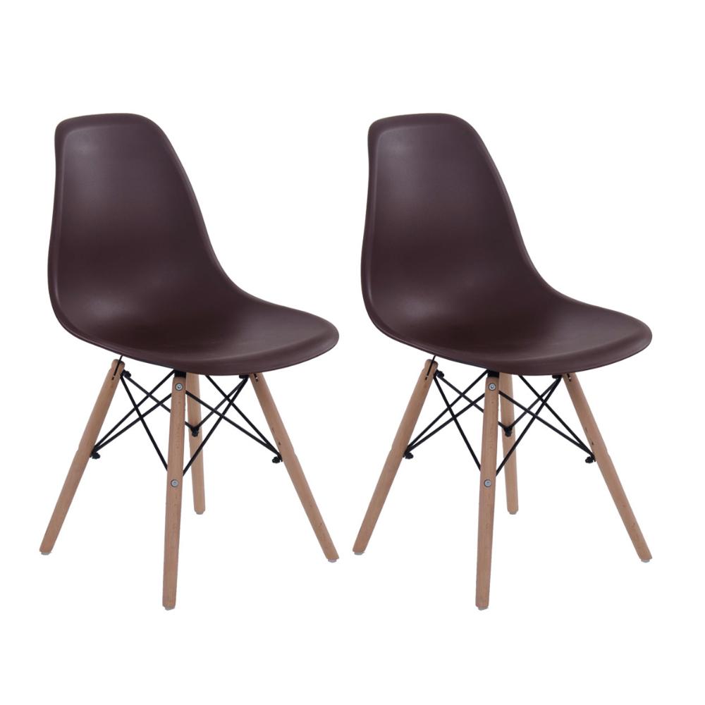 Kit 2 cadeiras Charles Eames Eiffel DSW com pés de madeira clara Marrom - Assento nacional