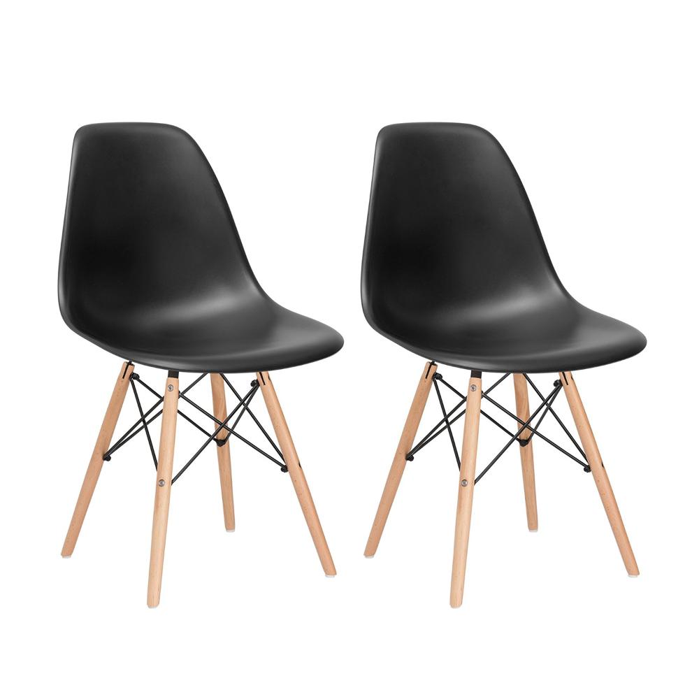 Kit 2 cadeiras Charles Eames Eiffel DSW com pés de madeira clara Preto