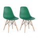 Kit 2 cadeiras Charles Eames Eiffel DSW com pés de madeira clara Verde escuro