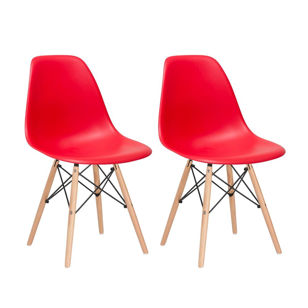 Kit 2 cadeiras Charles Eames Eiffel DSW com pés de madeira clara Vermelho