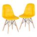Kit 2 cadeiras estofadas Charles Eames Eiffel Botonê com pés de madeira clara Amarelo