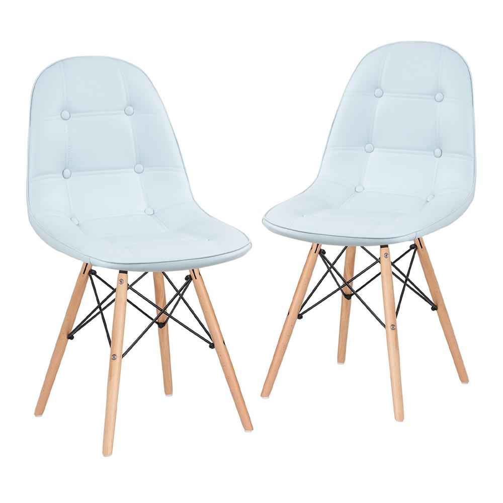 Kit 2 cadeiras estofadas Charles Eames Eiffel Botonê com pés de madeira clara Azul claro