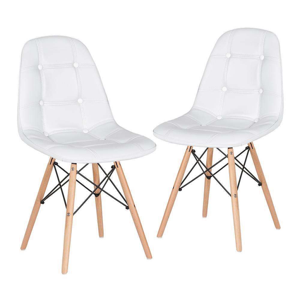 Kit 2 cadeiras estofadas Charles Eames Eiffel Botonê com pés de madeira clara Branco