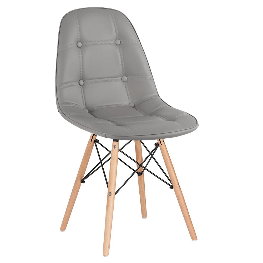 Kit 2 cadeiras estofadas Charles Eames Eiffel Botonê com pés de madeira clara Cinza