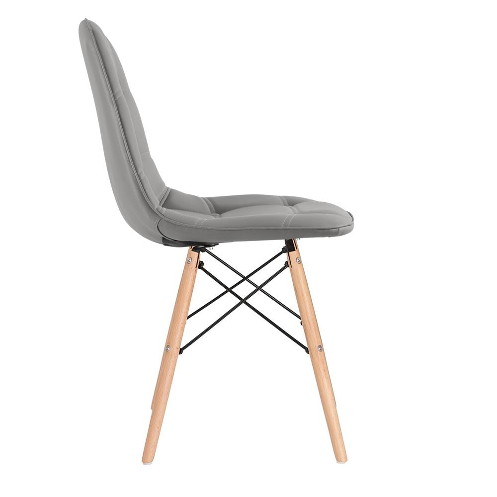 Kit 2 cadeiras estofadas Charles Eames Eiffel Botonê com pés de madeira clara Cinza