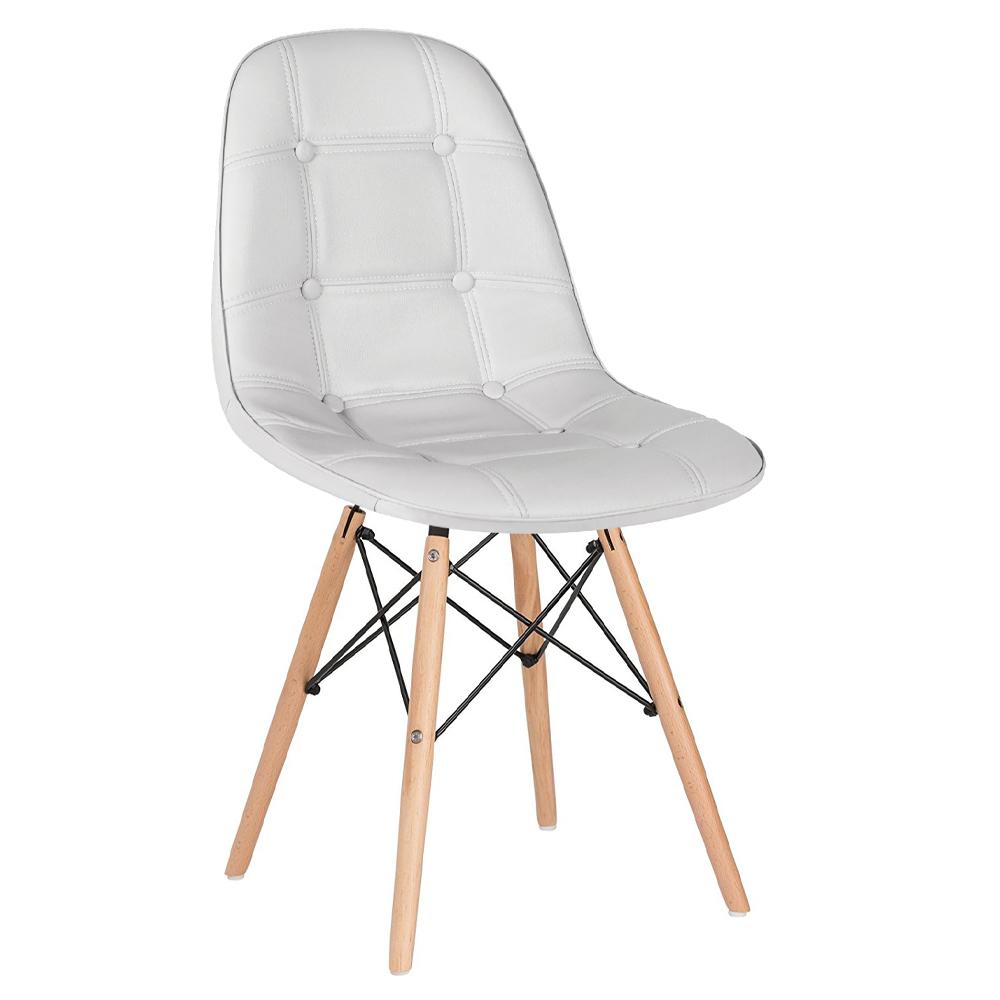 Kit 2 cadeiras estofadas Charles Eames Eiffel Botonê com pés de madeira clara Cinza claro