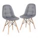 Kit 2 cadeiras estofadas Charles Eames Eiffel Botonê com pés de madeira clara Cinza escuro