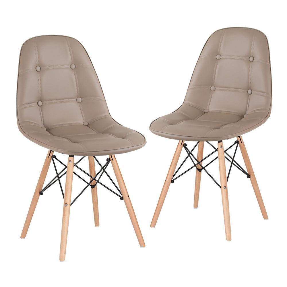 Kit 2 cadeiras estofadas Charles Eames Eiffel Botonê com pés de madeira clara Nude