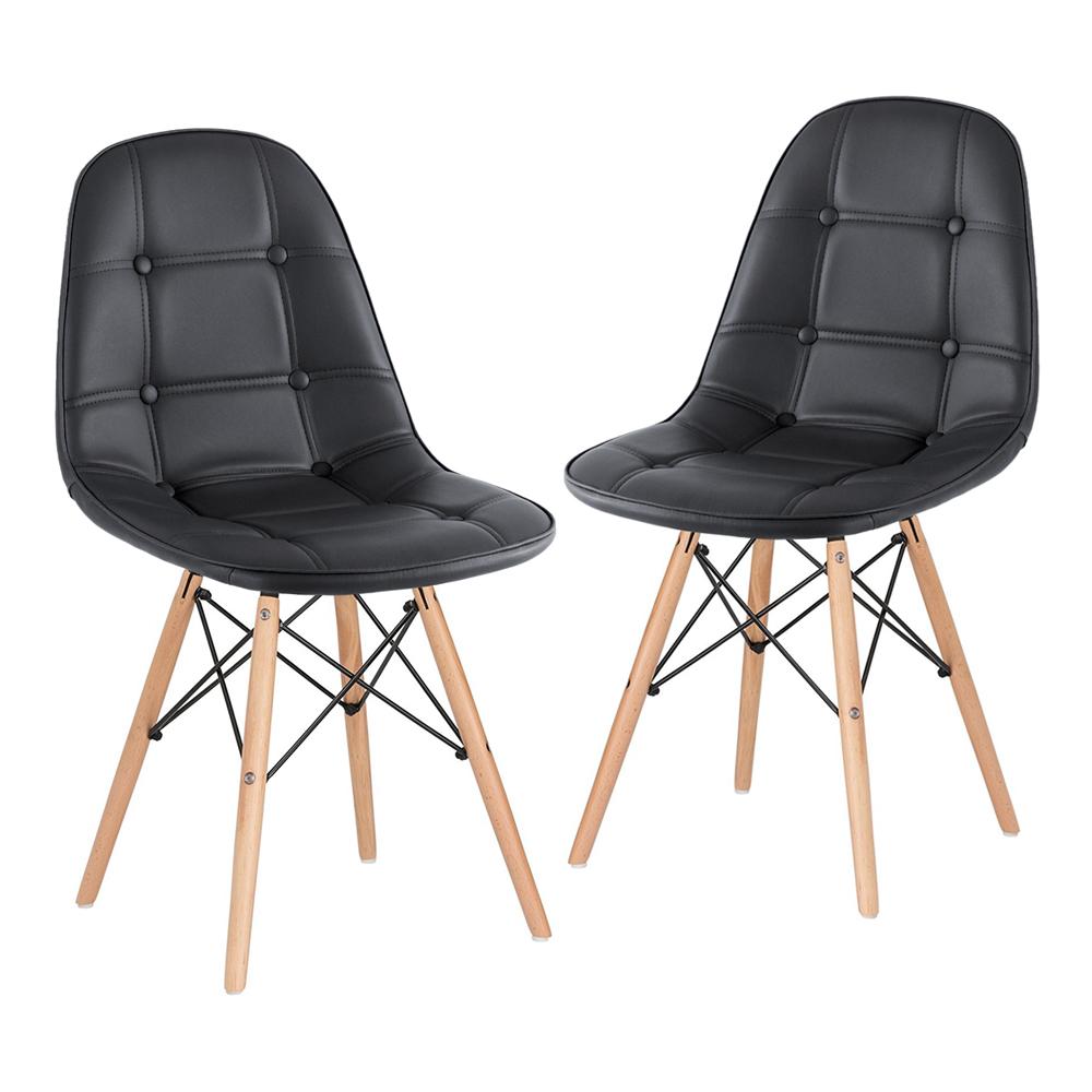 Kit 2 cadeiras estofadas Charles Eames Eiffel Botonê com pés de madeira clara Preto