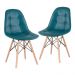 Kit 2 cadeiras estofadas Charles Eames Eiffel Botonê com pés de madeira clara Turquesa