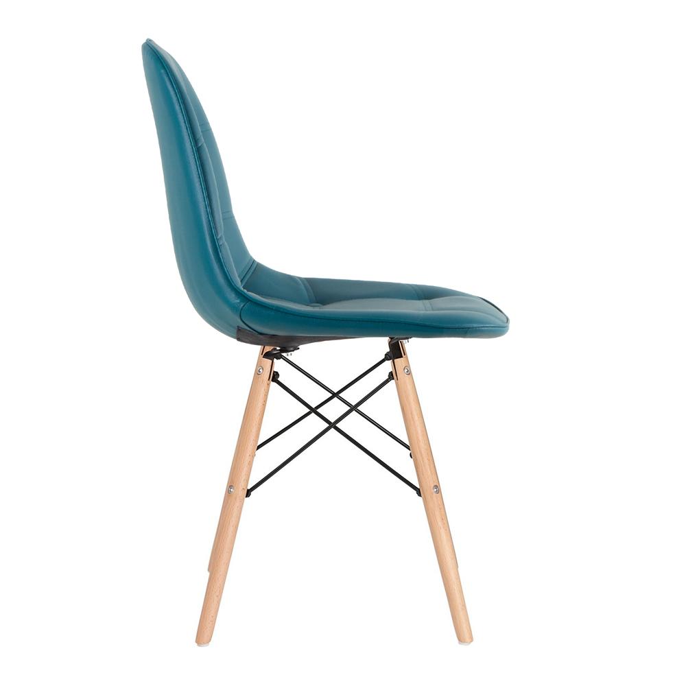 Kit 2 cadeiras estofadas Charles Eames Eiffel Botonê com pés de madeira clara Turquesa