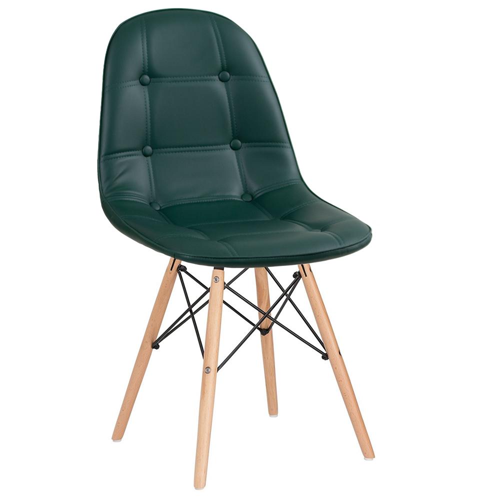 Kit 2 cadeiras estofadas Charles Eames Eiffel Botonê com pés de madeira clara Verde escuro