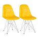 Kit 2 cadeiras estofadas Charles Eames Eiffel Botonê com pés de metal cromado Amarelo