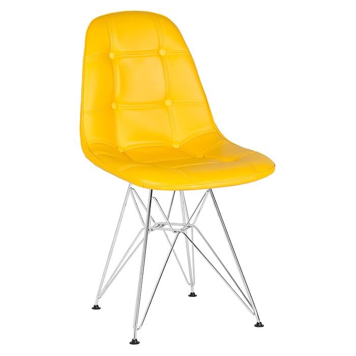 Kit 2 cadeiras estofadas Charles Eames Eiffel Botonê com pés de metal cromado Amarelo