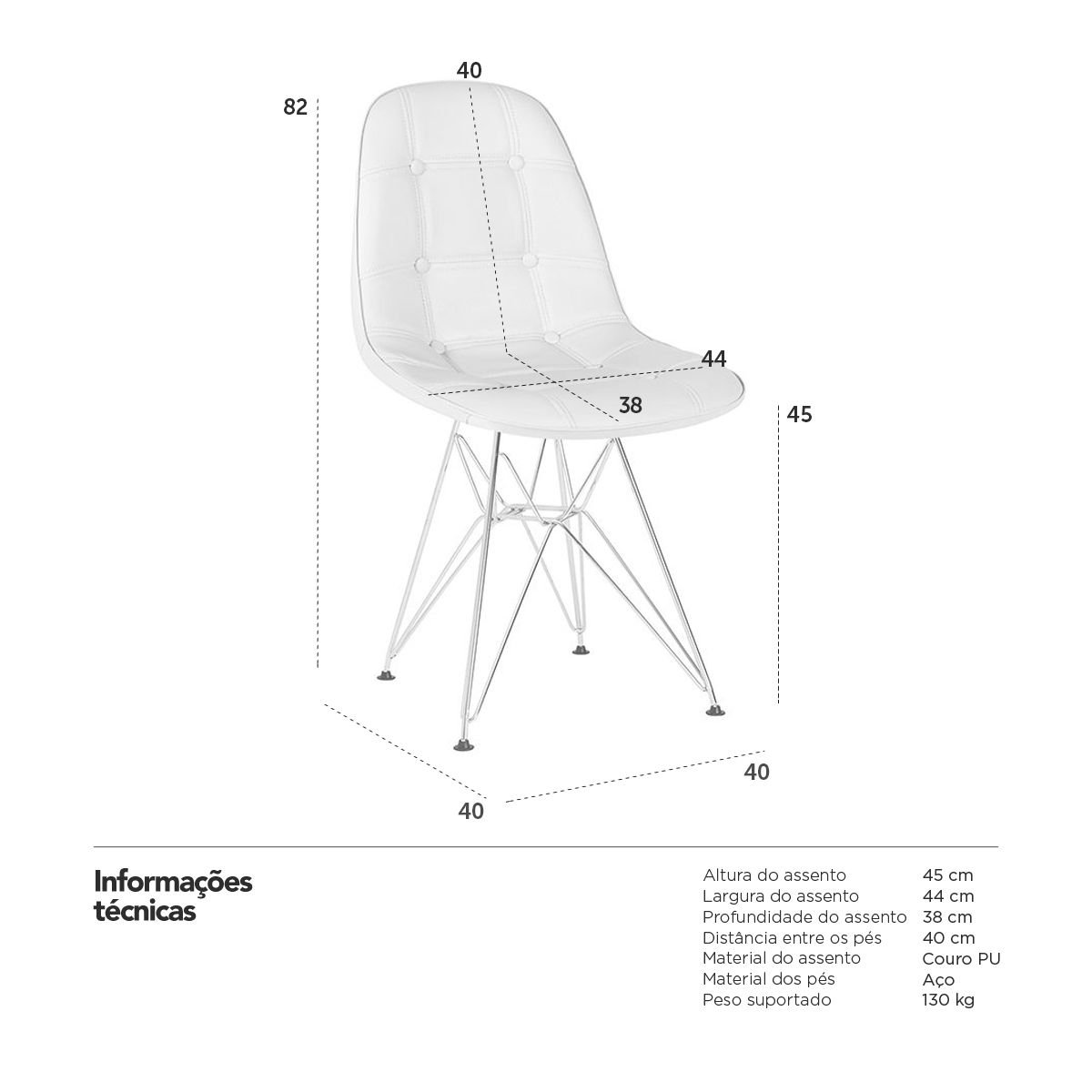 Kit 2 cadeiras estofadas Charles Eames Eiffel Botonê com pés de metal cromado Amarelo