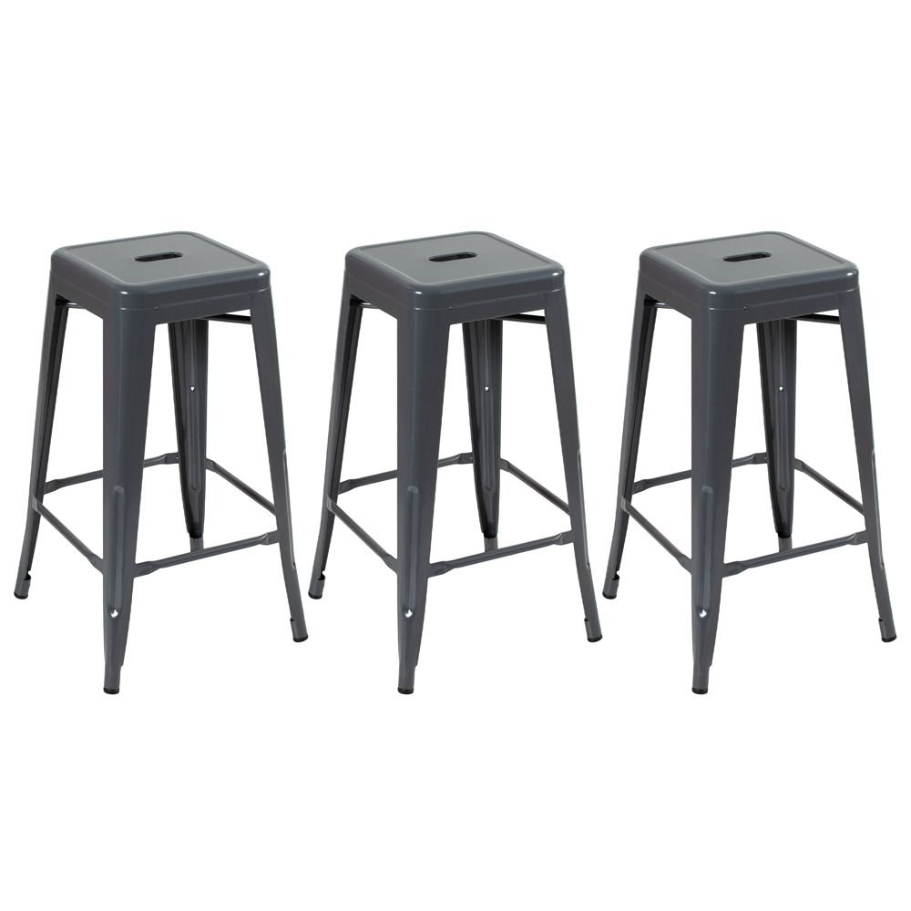 Kit 3 banquetas altas Iron Tolix 76 cm Cinza Escuro