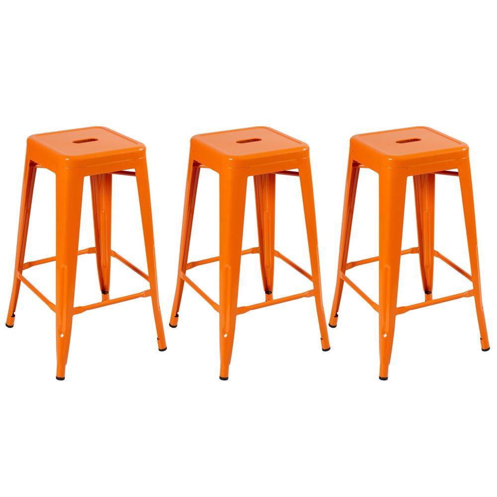 Kit 3 banquetas altas Iron Tolix 76 cm Laranja