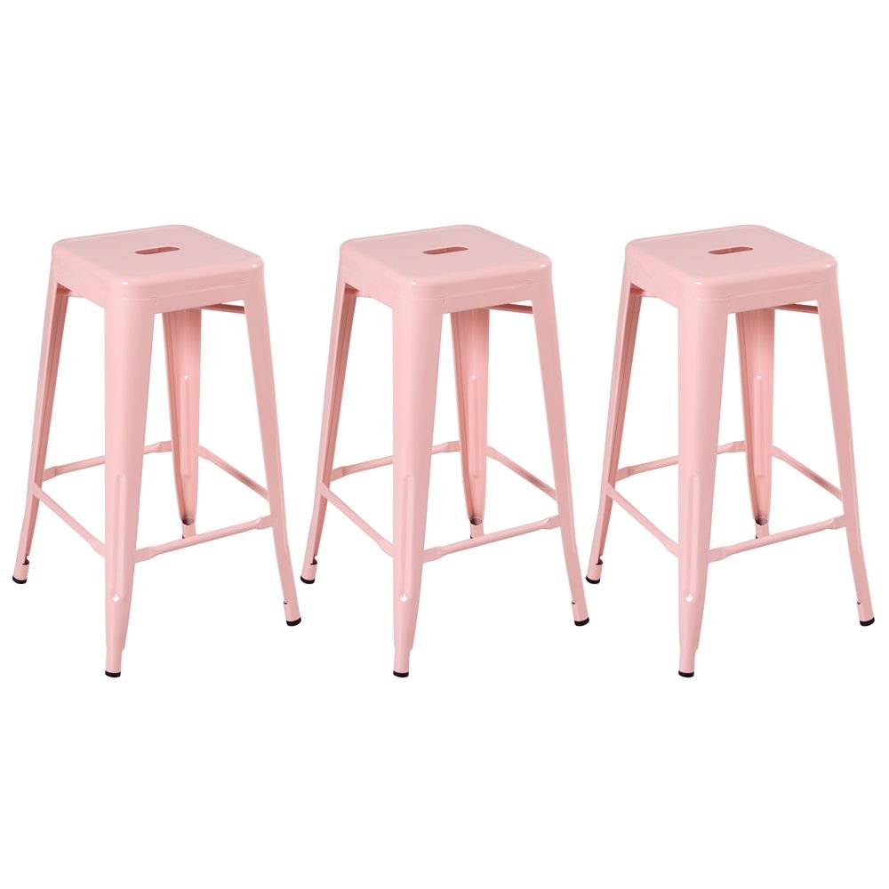Kit 3 banquetas altas Iron Tolix 76 cm Rosa antigo