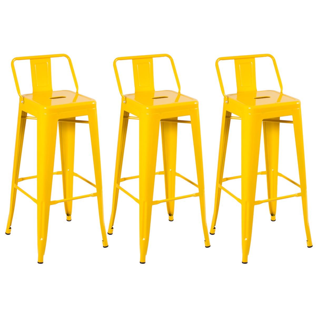 Kit 3 banquetas altas Iron Tolix com encosto 76 cm Amarelo