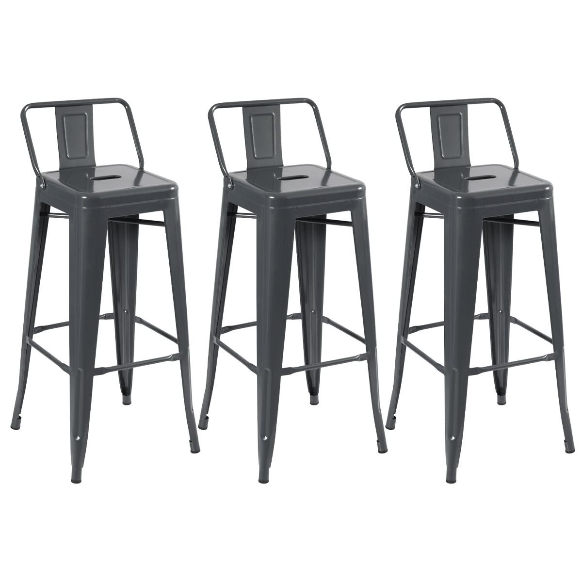 Kit 3 banquetas altas Iron Tolix com encosto 76 cm Cinza Escuro