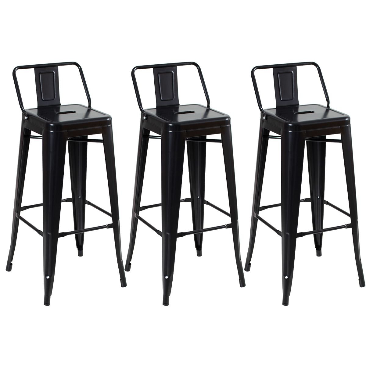 Kit 3 banquetas altas Iron Tolix com encosto 76 cm Preto semibrilho