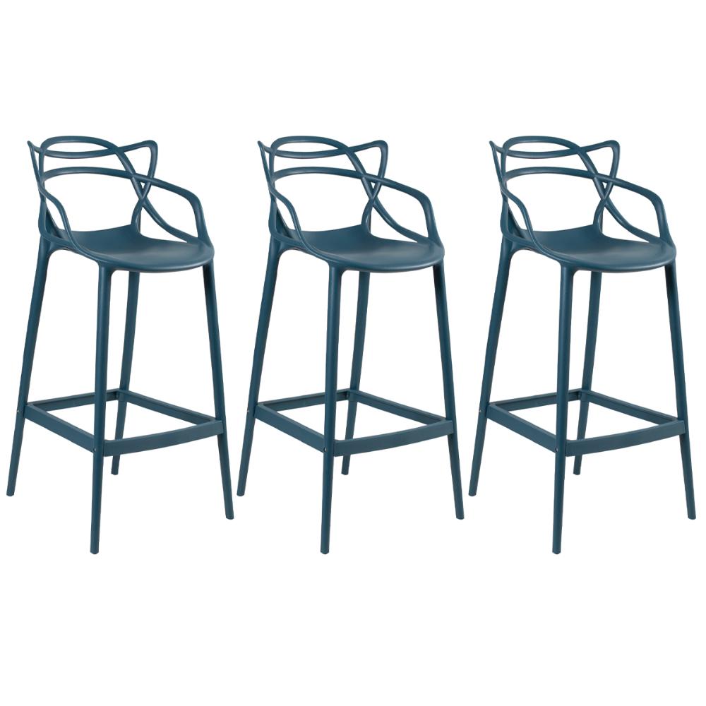 Kit 3 banquetas altas Masters Allegra 76 cm Azul petróleo