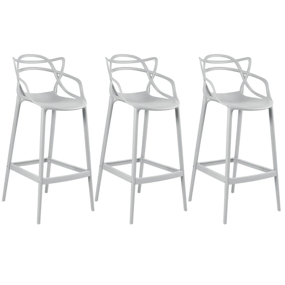 Kit 3 banquetas altas Masters Allegra 76 cm Cinza claro