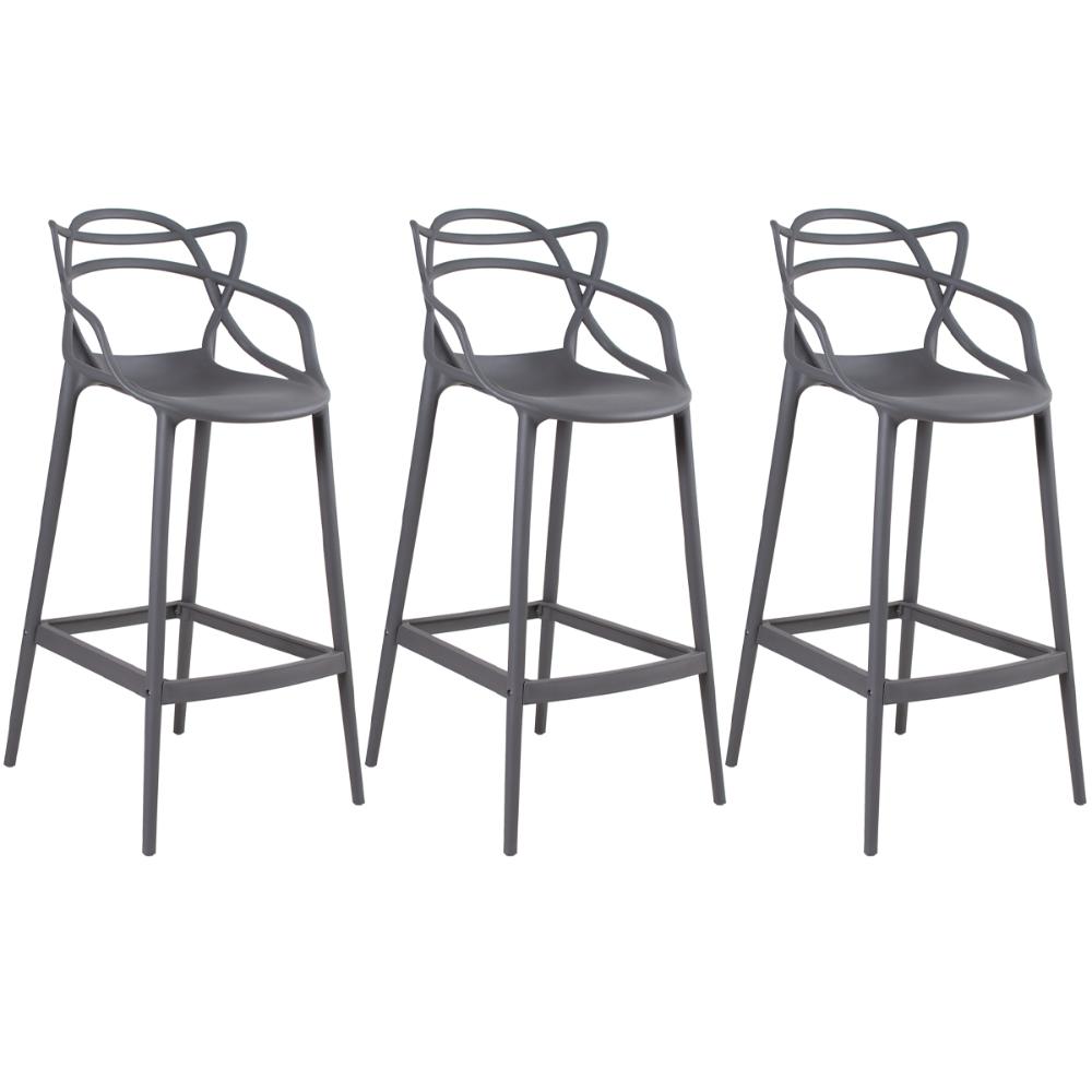 Kit 3 banquetas altas Masters Allegra 76 cm Cinza escuro
