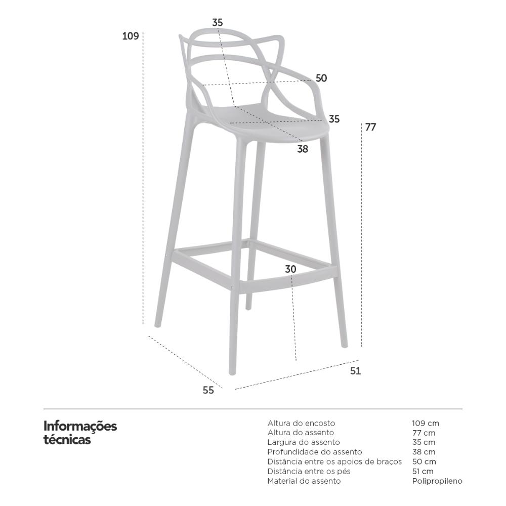 Kit 3 banquetas altas Masters Allegra 76 cm Cinza escuro
