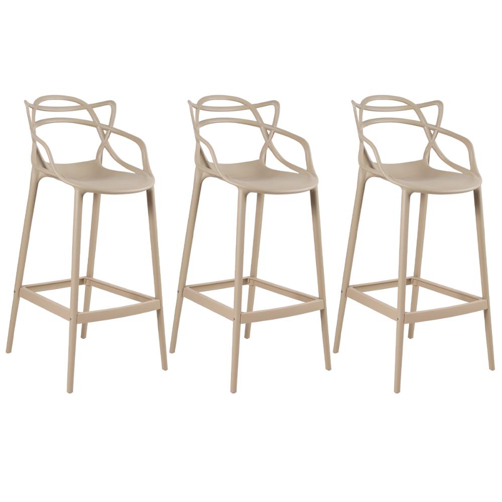 Kit 3 banquetas altas Masters Allegra 76 cm Nude