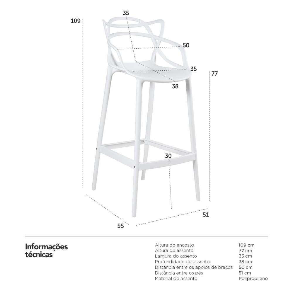 Kit 3 banquetas altas bancada cozinha Masters Allegra Creme