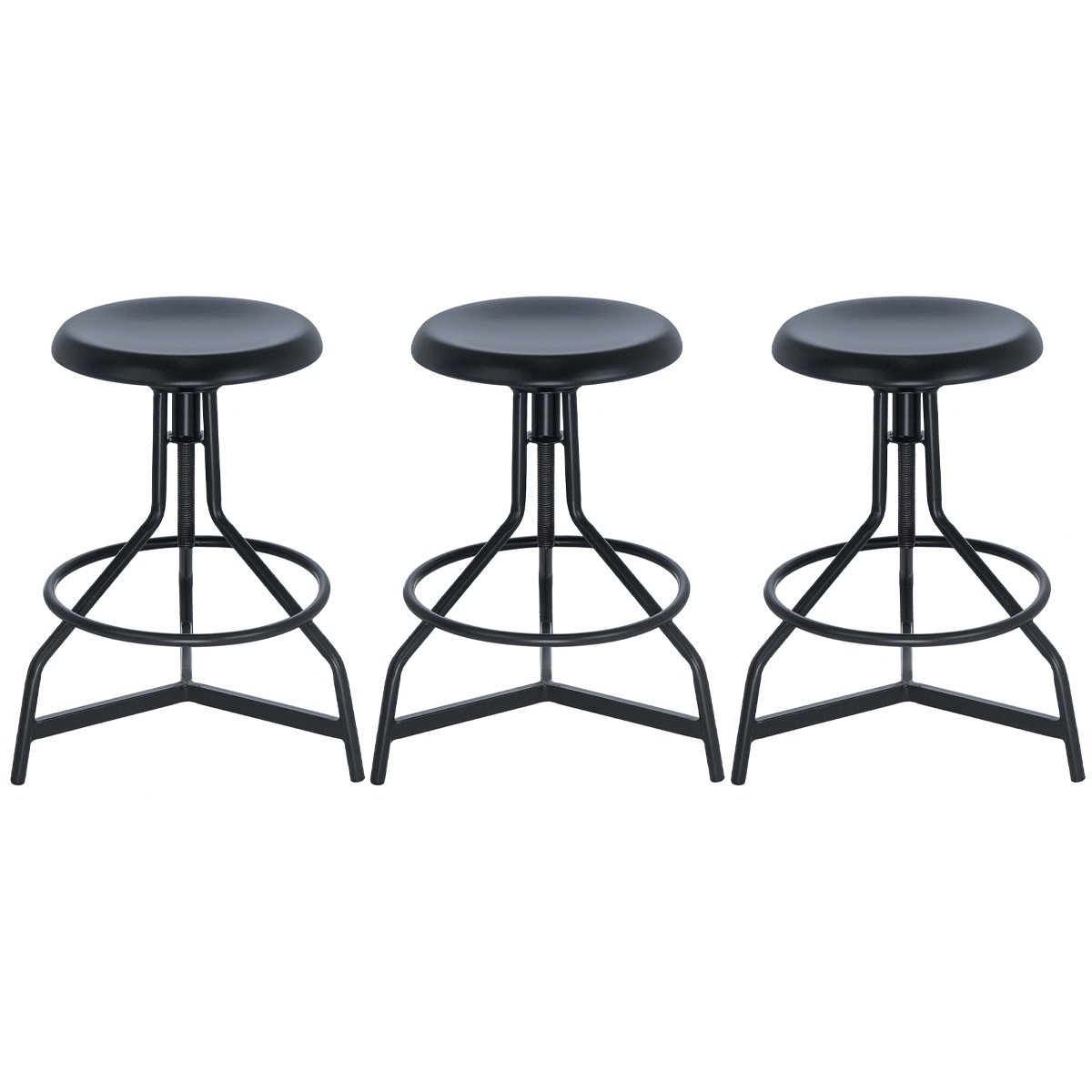 Kit 3 banquetas altas cozinha industrial loft aço giratória York Preto