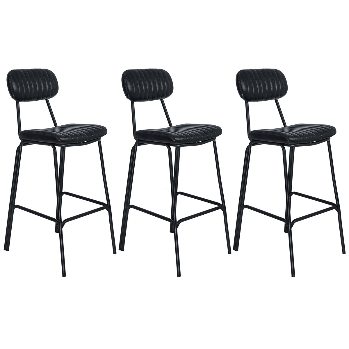 Kit 3 banquetas altas estofadas industrial retro Boston Preto